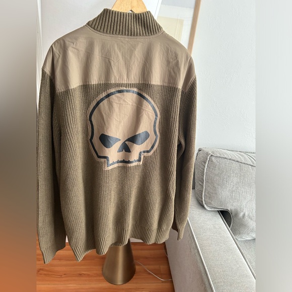 Harley Davidson Willie G Skull  Wool Cotton Full Zip Knit Green Sweater Size 2X - Picture 4 of 12